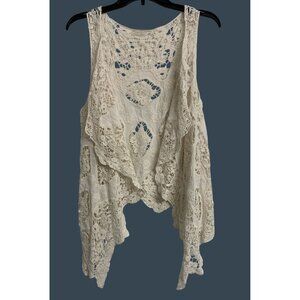 Womens Cream Crochet Boho Sheer Lightweight Vest Open Front